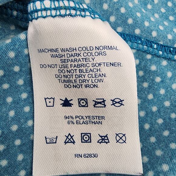 Lands' End Women's Top XLP 18 Polka Dot Teal Blue Long Sleeve Crew Neck Stretch - Picture 8 of 9